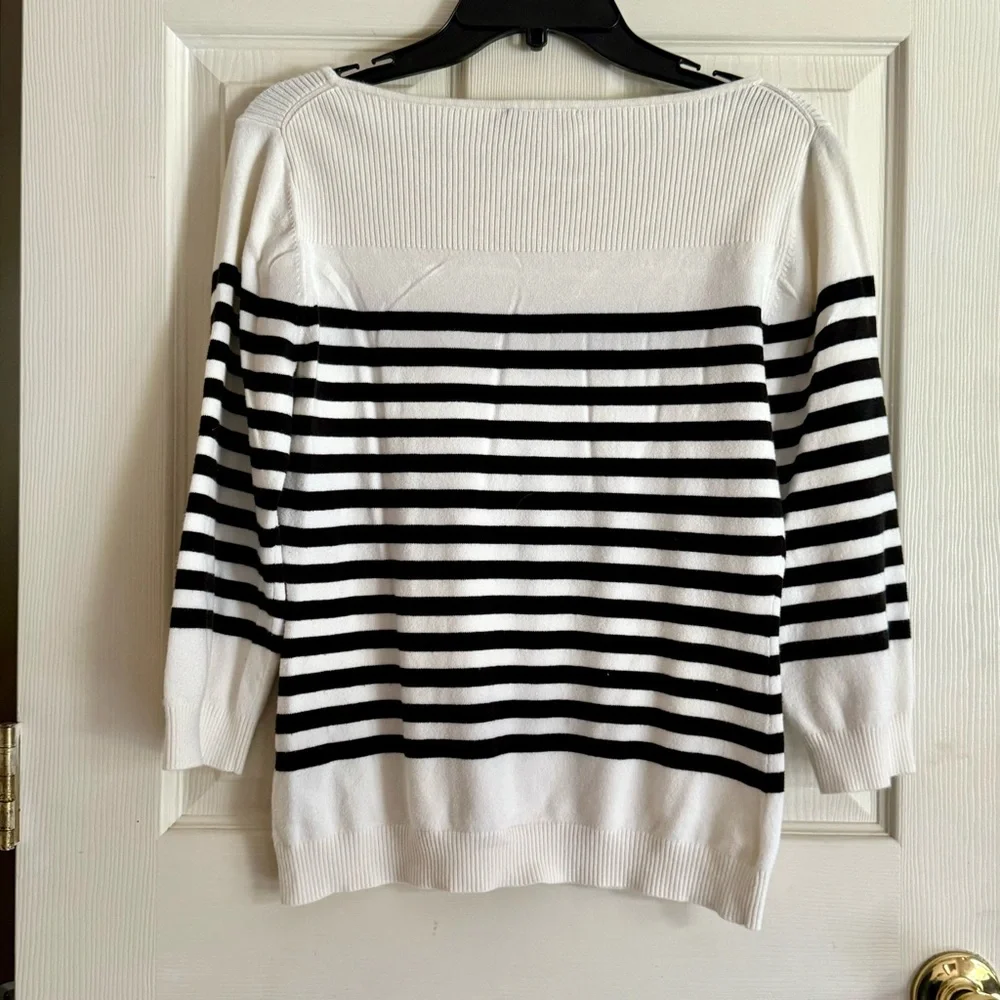 The Limited Black & Cream Striped Boatneck Sweater Size Large - Picture 8 of 8